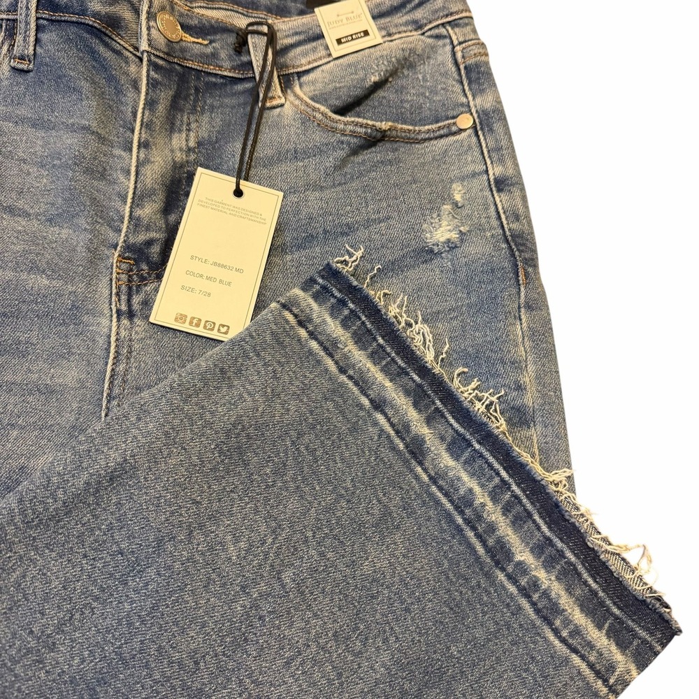 Judy Blue Distressed Raw Hem Mid Rise Bootcut Denim Jeans Size 5/27